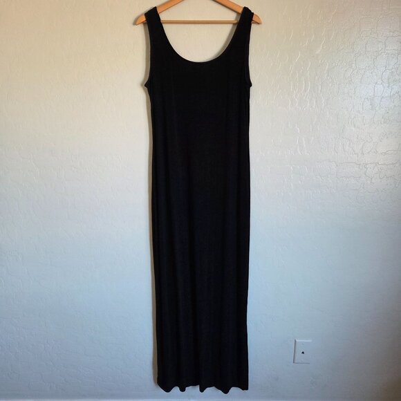 Alex Evenings Vintage Sleeveless Slinky Maxi Dress Back Slit Black Sz 16 Stretch - Picture 1 of 9